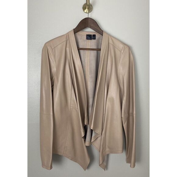 Eileen Fisher The Fisher Project Lamb Leather Y2K Minimalist‎ Jacket Beige Sz M - Picture 4 of 13